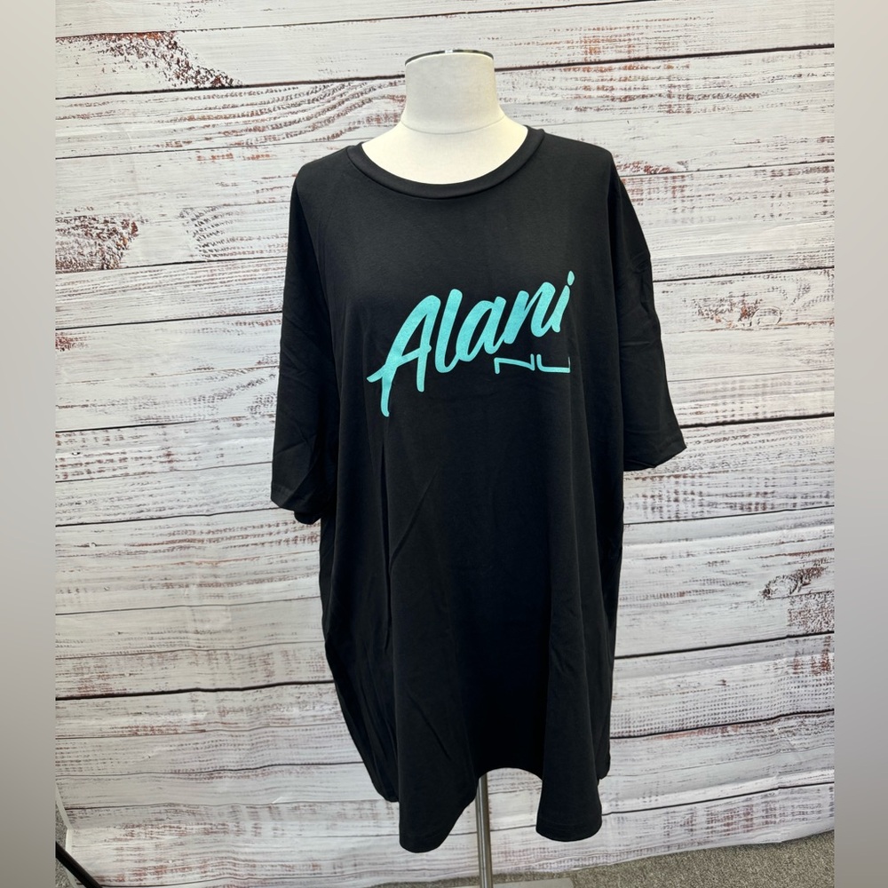 Alani  Nu Black Tshirt w/Teal Writing Size S